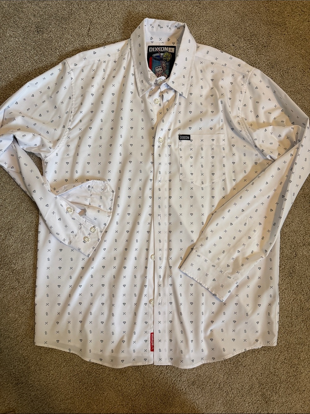 DIXXON White Button-Front Lightweight Shirt Jacket with Navy Micro Print